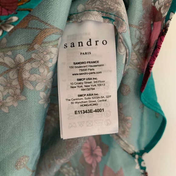 Sandro Teal Cold Shoulder Floral Print Blouse - Picture 9 of 11